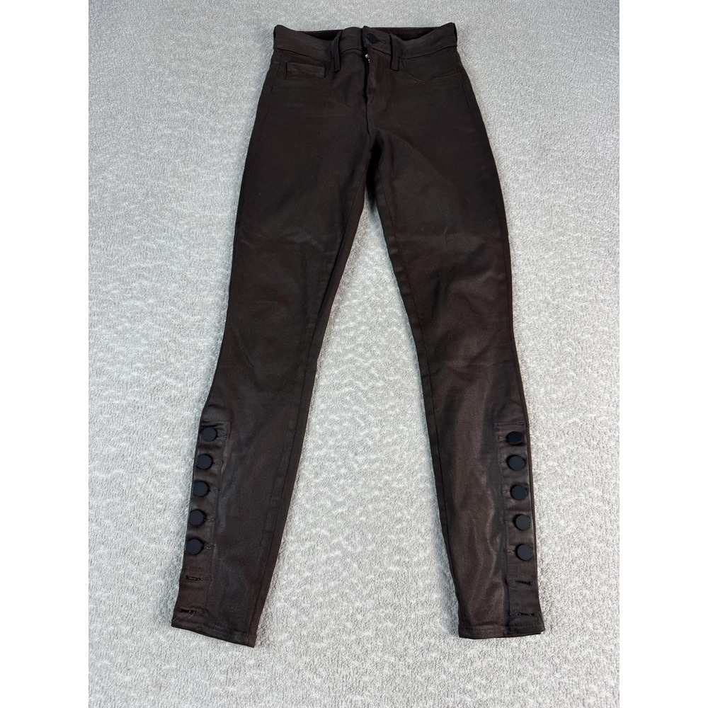 L'Agence Jeans Womens 23 Brown Coated Skinny Stretch Button‎ Ankle Pants